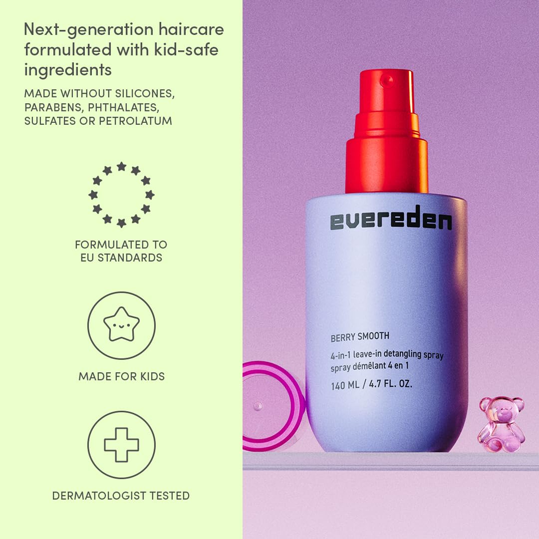 Evereden Kids Detangler Spray: 4-in-1 Leave-In Hair Spray | Detangle, Moisturize & Strengthen| Easily Tackle Even the Toughest Knots | Clean & Vegan All types of Hair Product for Kids | Pack of 2