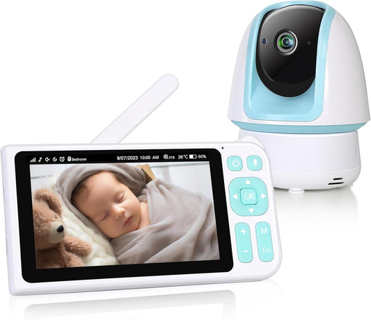BLAZEVIDEO 1080p FHD Baby Monitor with 5” Display, 3000ft Range, 2-Way Audio, Night Vision, Lullabies, 5000mAh Battery