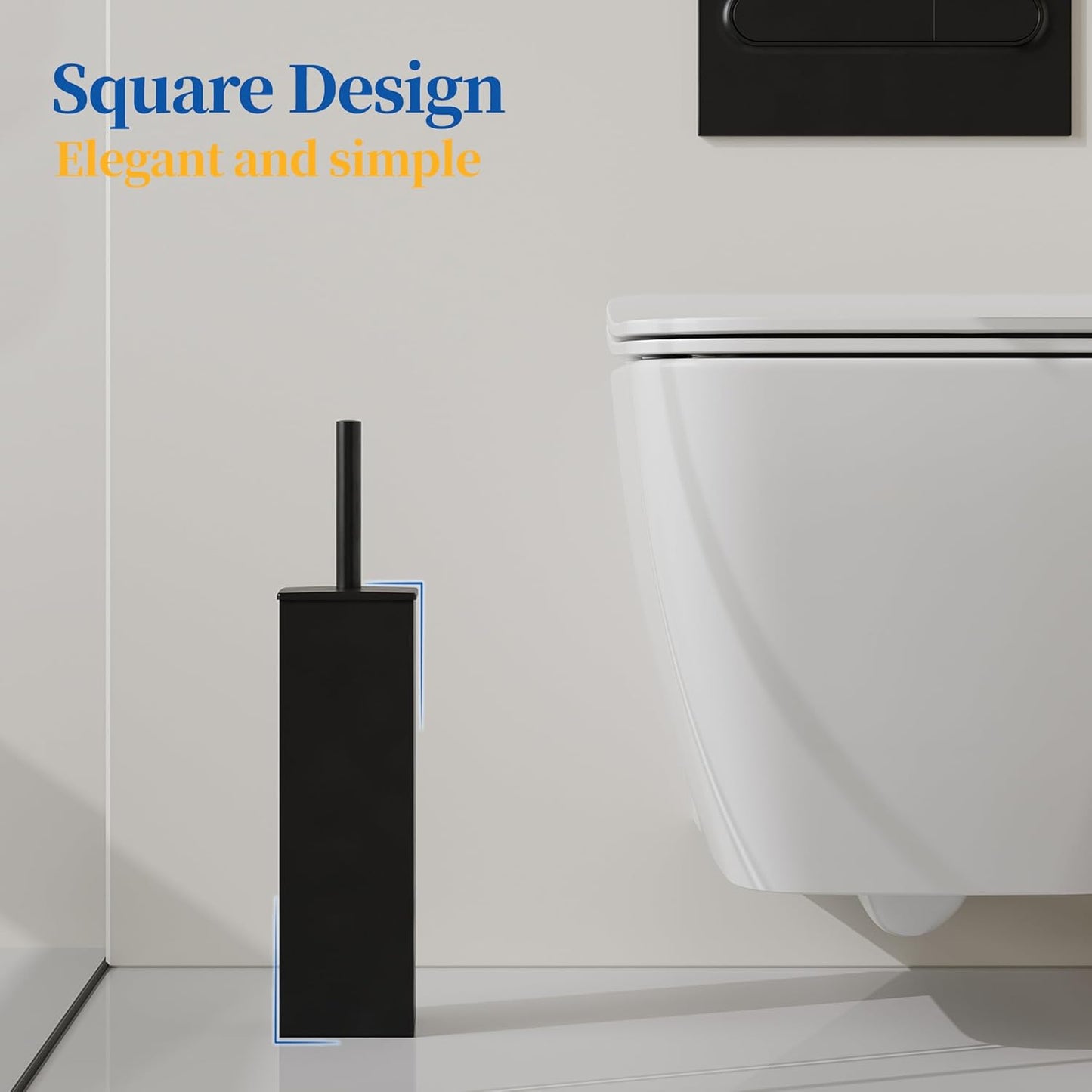 RUACQ Toilet Brush and Holder Set,Square Toilet Bowl Brush for Bathroom with 304 Stainless Steel Handle Toilet Cleaner Brush with Durable Scrubbing Bristles,Splash-Proof (Matte Black)