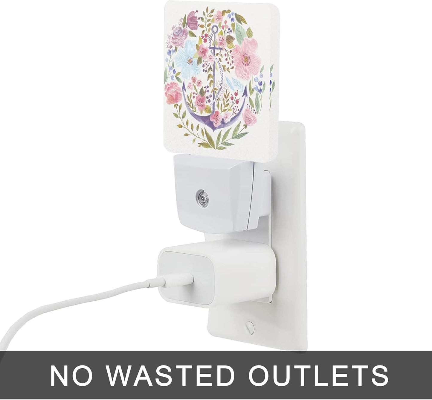 Anchor Night Light,Watercolor Floral Plug in Night Lights 0.5W Sleep Friendly for Boys Girls Led Night Light Dusk to Dawn Sensor Nightlight for Stairway/Hallway/Kitchen
