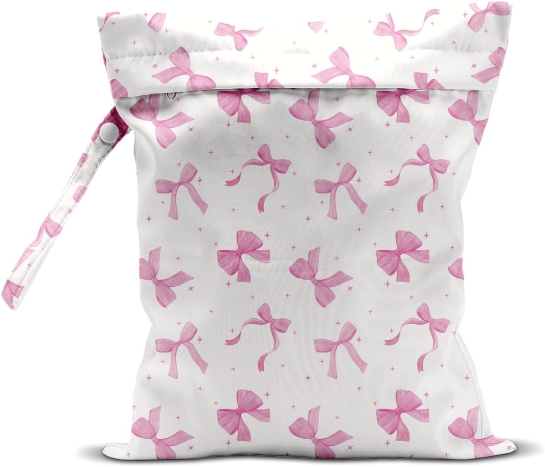 Wet Bag for Swimsuit Pool Travel Baby Cloth Diapers Dirty Yoga Gym Clothes Beach Bags Summer Gifts for Women Men Beach Vacation Essentials Pink Bow Waterproof Wet Dry Bag Travel Laundry Bags
