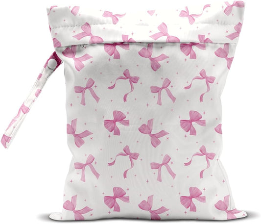 Wet Bag for Swimsuit Pool Travel Baby Cloth Diapers Dirty Yoga Gym Clothes Beach Bags Summer Gifts for Women Men Beach Vacation Essentials Pink Bow Waterproof Wet Dry Bag Travel Laundry Bags
