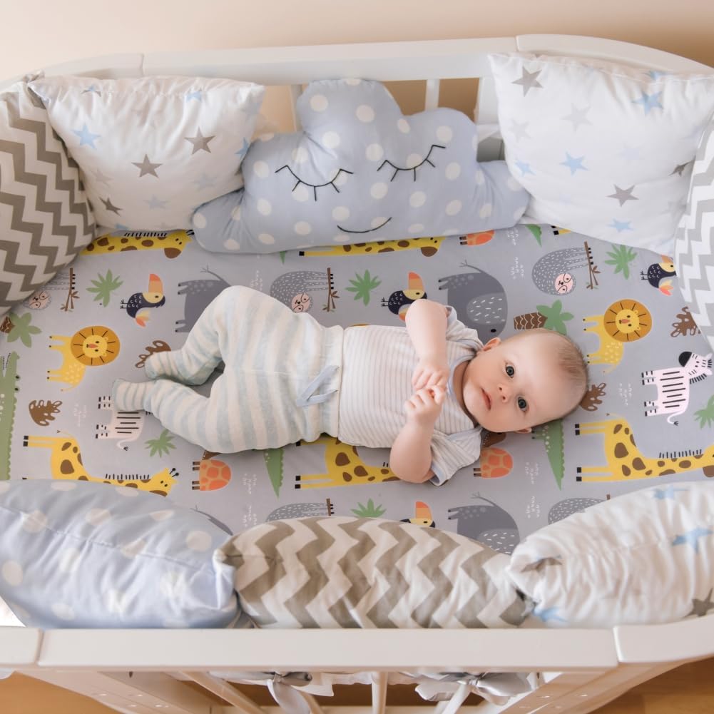 4 Pack Safari Jungle Animals Neutral Unisex Fitted Nursery Baby Sheets Set Toddler Mattress Sheets for Baby Boys or Girls (Bassinet Sheets)