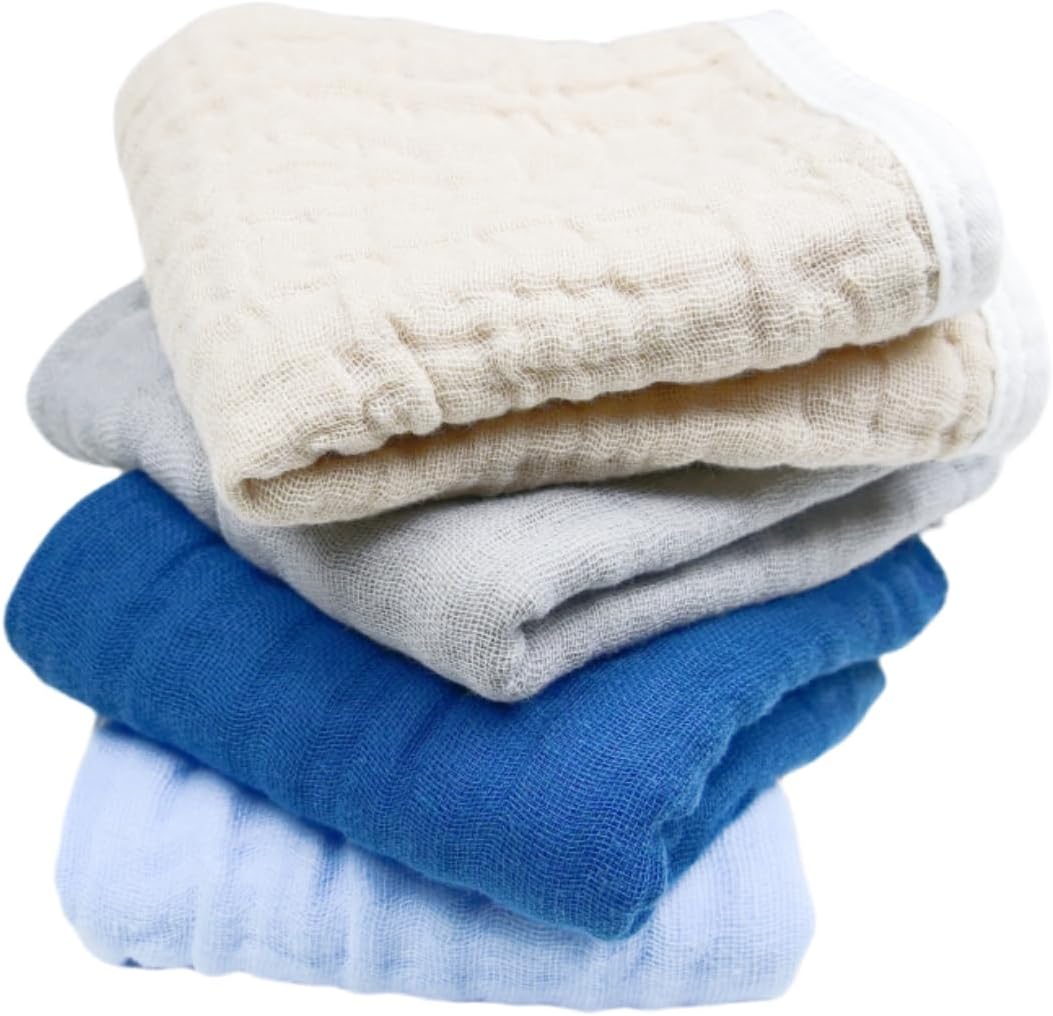 Synrroe Burp Cloths Large, Muslin Burp Cloths for Baby Girls and Boys, Pack of 4 Extra Absorbent and Soft Muslin, 6 Layers 20 by 10 Inches 100% Cotton (4 Color Mix 4 Pack)