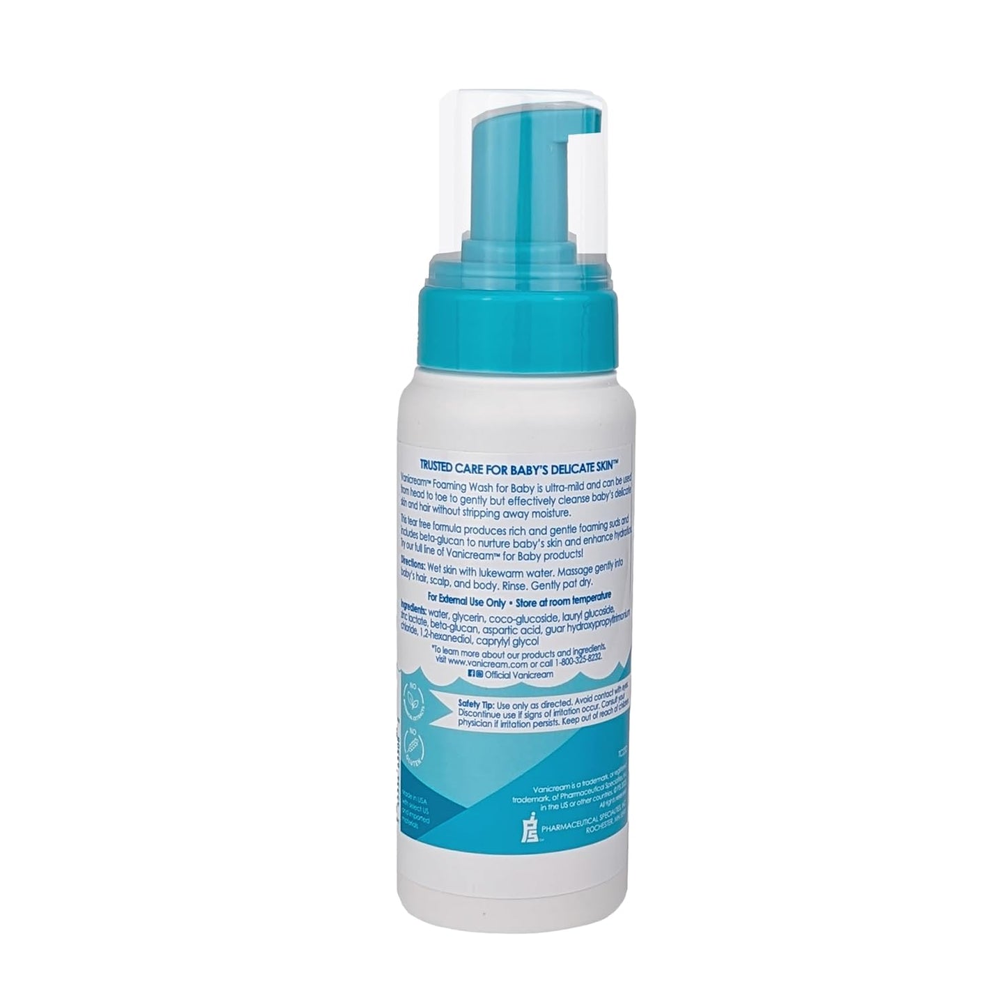 Vanicream Foaming Wash for Baby, 8 Oz, Gentle Cleanse and Moisture, Tear-Free Baby Shampoo and Body Wash with Beta-Glucan, Formulated without Common Irritants for Sensitive Skin, All Ages