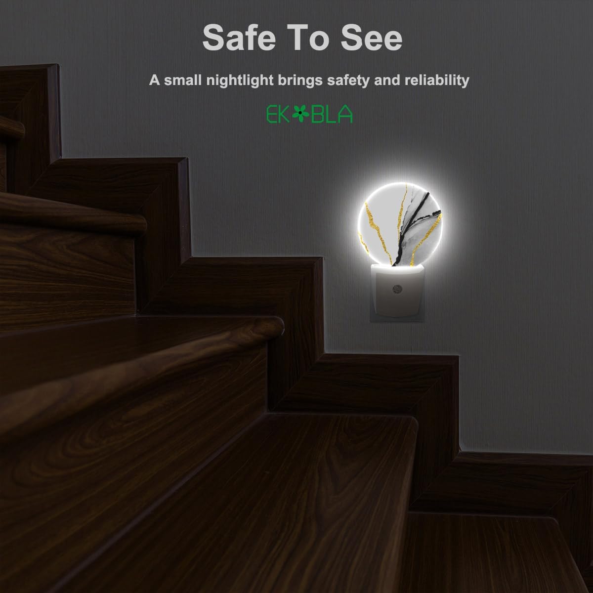 EKOBLA Modern Marble Pattern LED Night Light - Wall Plug-in Plug-in Nightlights with Auto Sensor, Dusk to Dawn Lighting for Stairs, Hallway & Kitchen (Gold & Grey)