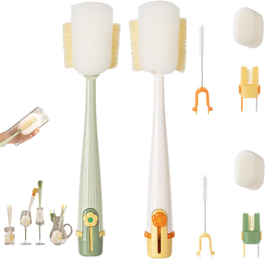 5 in 1 Bottle Cleaning Brush Set, 5‑in‑1 Multifunctional Bottle Cleaning Brush Set, Straw, Lid, Gap & Cup Brushes for Travel and Home Use (Green+Yellow)