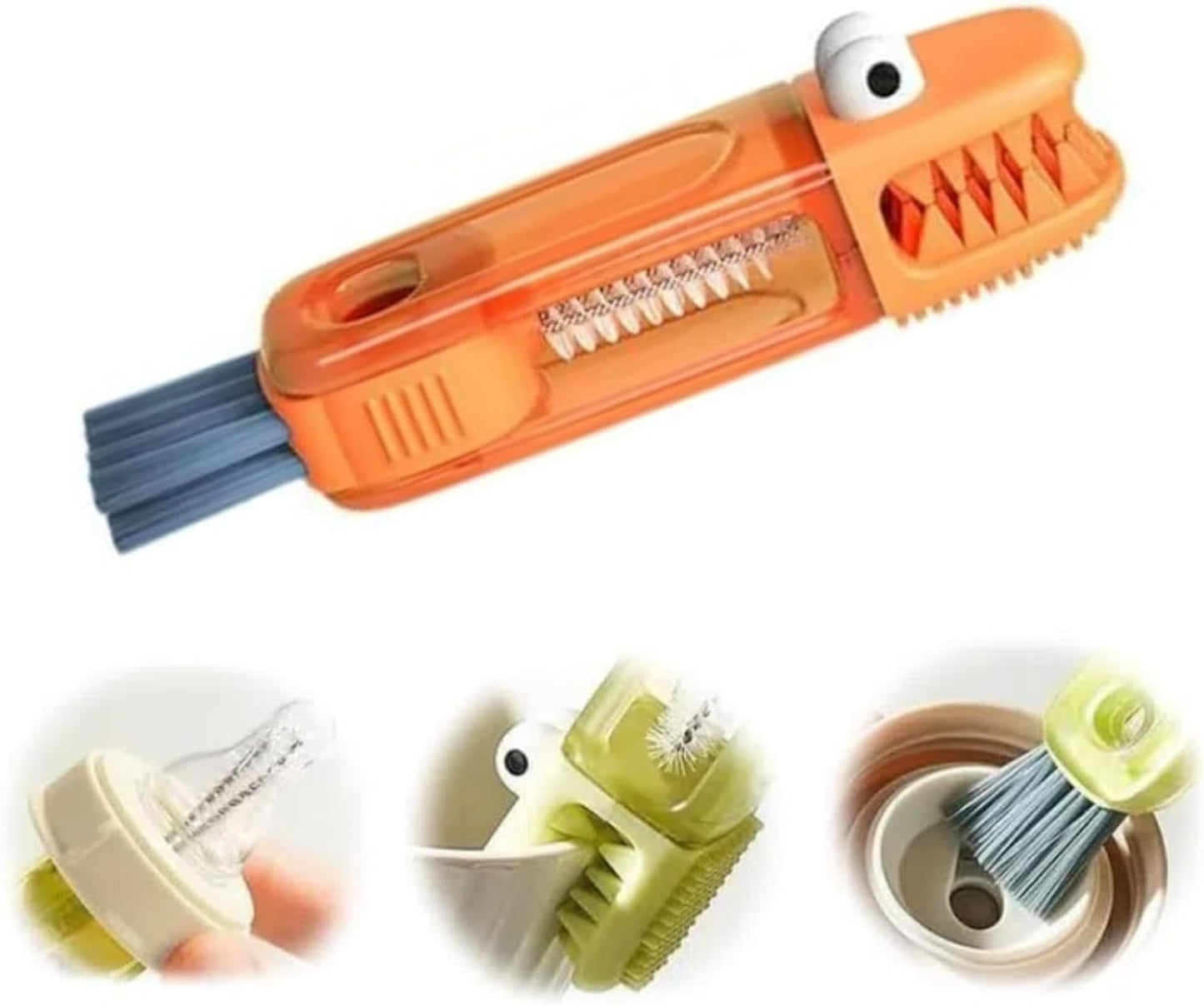 3 in 1 Cup Lid Cleaning Brush, 2025 New Cup Lid Cleaner with Brush, Multifunctional Portable Crevice Cleaning Brush Set for Baby Bottle Gap Tight Spaces, Home Kitchen Cleaning Tools (A-Orange)