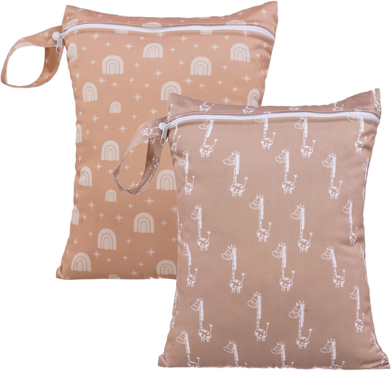 HappyFlute 2pcs Wet Bag Waterproof Bag Set-Cactus and Animal Pattern Wet Bag for Towels,Diaper Bag,Swim Bag,Beach Bag,Gym Bag,Wet/Dry Bag,Wet Clothes Bag,Wet Swimsuit Bag,10.2x14.4 inches.(Giraffe)