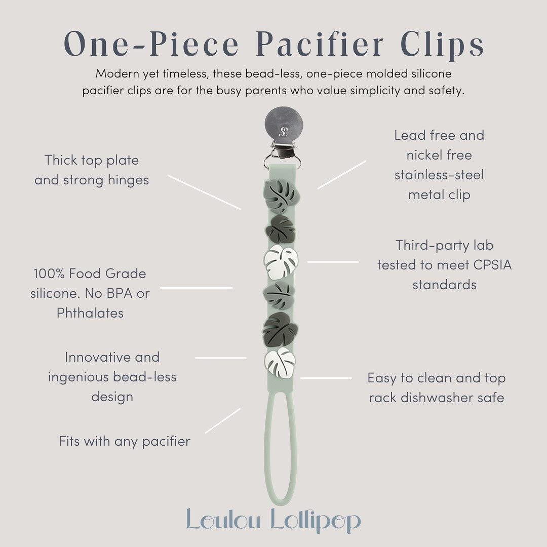 Loulou Lollipop Beadless Silicone Pacifier Clip (Monstera, Green)