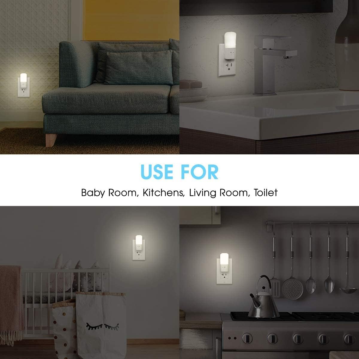 L LOHAS LED Dimmable Night Light[2 Pack], Plug in Night Lights with Dusk to Dawn Sensor, Daylight 5000k from 5-80 LM Brightness Adjustable, Bright Mini Wall Nightlight for Kids Room, Stairway