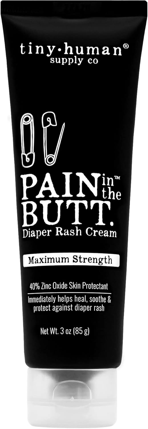Pain in The Butt MAX Diaper Rash Cream, 3oz, 40% Zinc Oxide, 1-Pack, Natural Ingredients, Petrolatum Free, Soothing, Rapid Relief and Protection for Baby