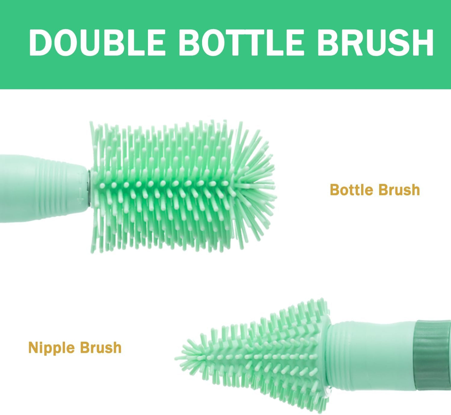 Travel Bottle Brush, 6-in-1 Portable Travel Bottle Cleaner Kit with Small Bottle Brush Built in Drying Rack, Nipple Brush, Straw Brush, Soap Dispenser, for Baby Bottles Under 8 OZ, BPA-Free(Green)