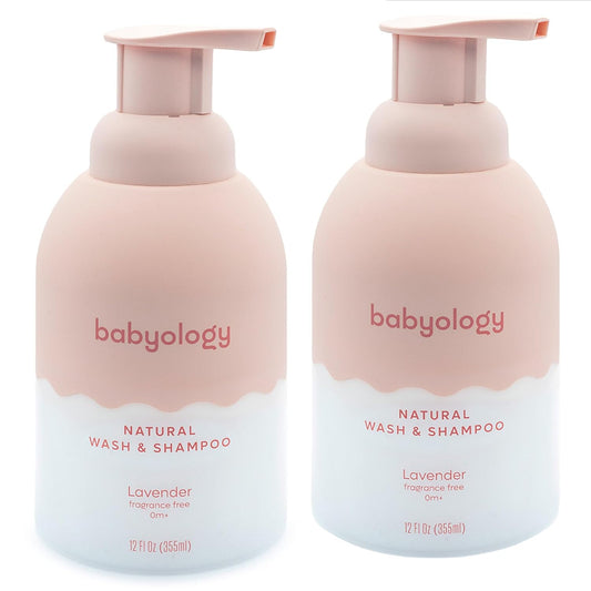 Babyology All Natural Baby Wash and Shampoo - 100% Edible Ingredients - with Organic Lavender Essential Oil (Fragrance Free) – 12 FL OZ - Good for Sensitive Skin - Non Toxic - Tear Free (Pack of 2)