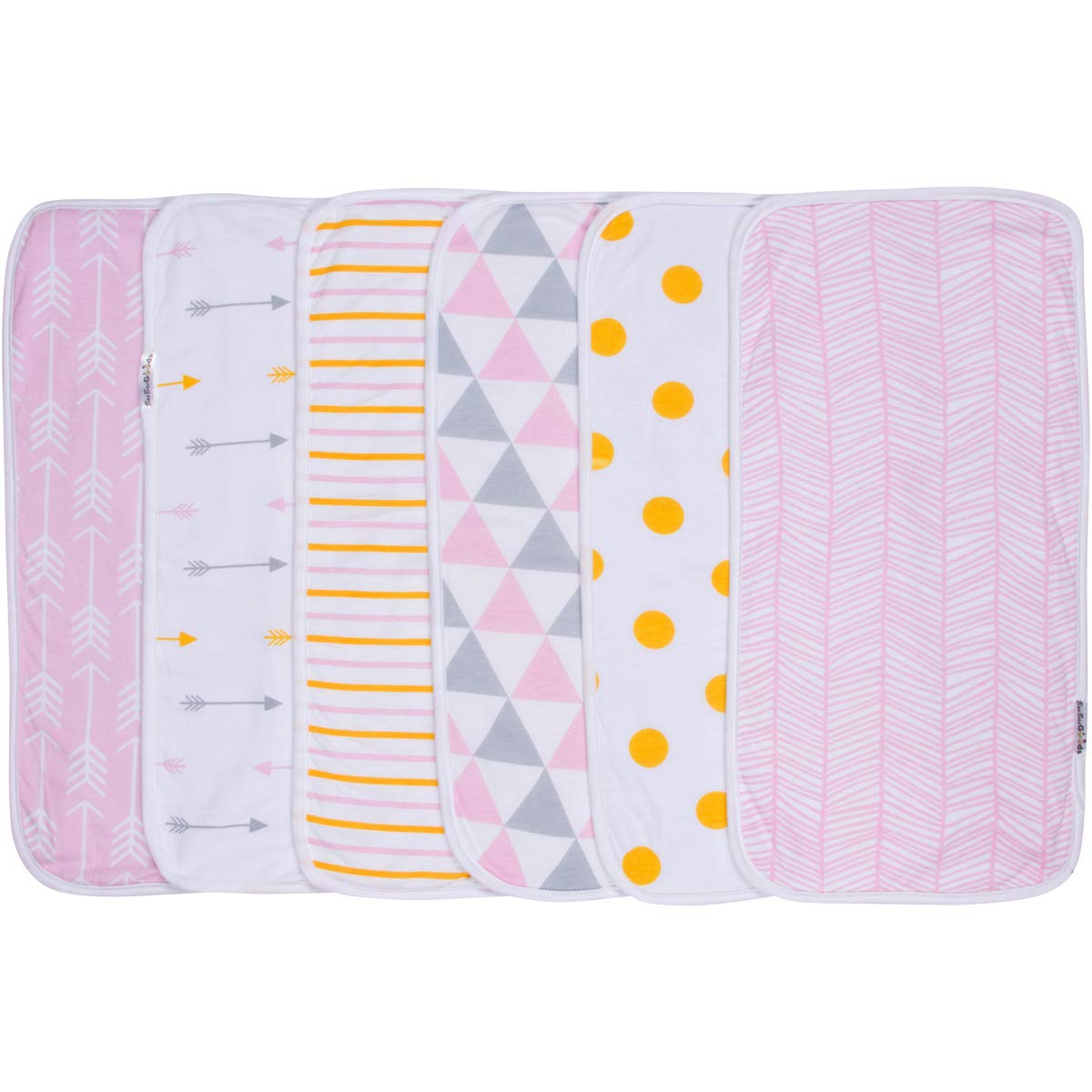 BaeBae Goods Burp Cloths for Baby Girl - Ultra Absorbent Burping Rags - Anti Shrink Unisex Burpy Clothes - Super Soft Jersey Cotton, Large 21"x10" - Thick for Newborn Cloth Diapers - 6 Pack