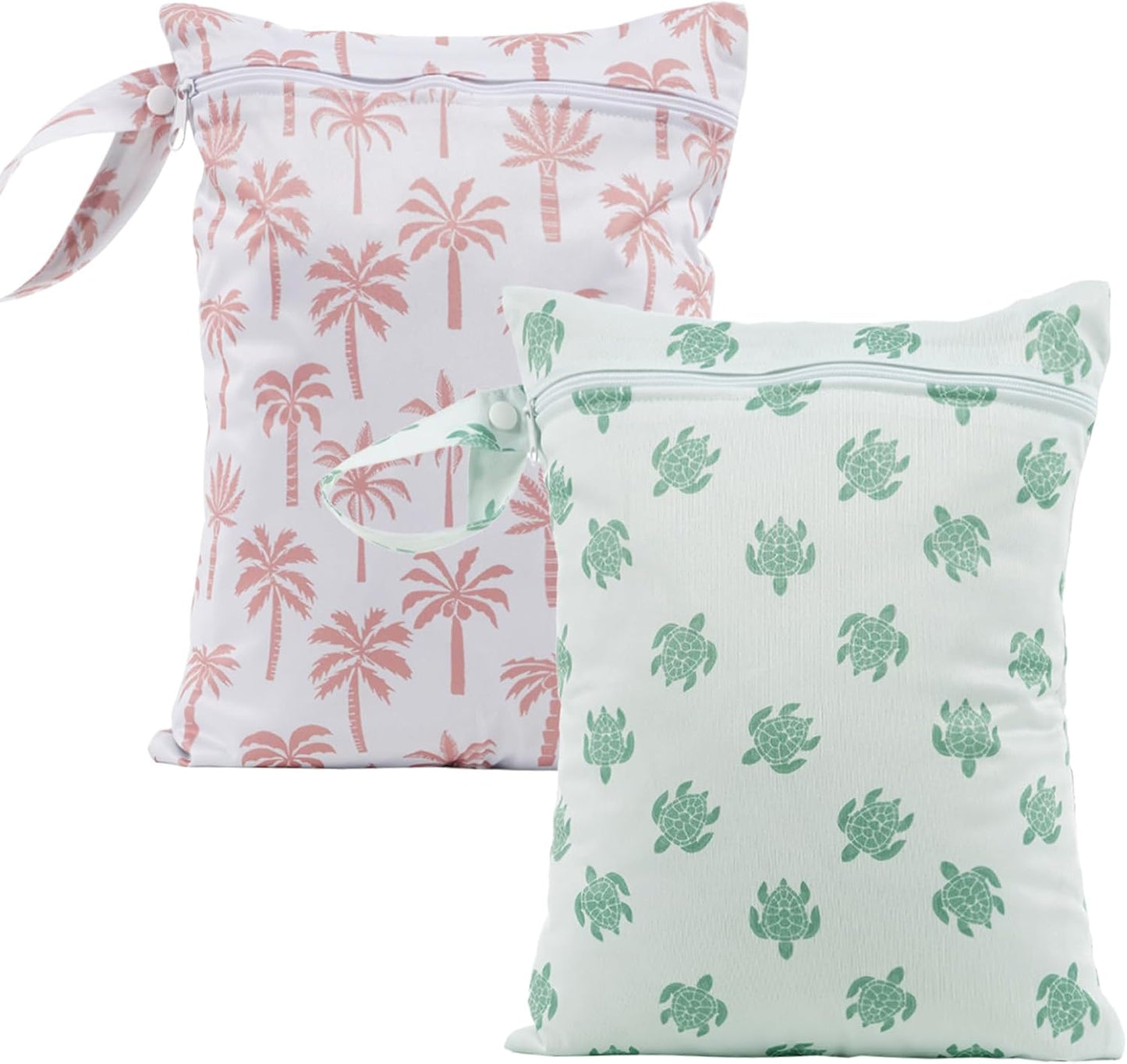 2Pcs Baby Wet Dry Bags for Cloth Diaper,Waterproof Reusable Travel Bags, Beach, Pool, Gym Bag for Swimsuits, Beach Vacation Essentials (Coconut Tree and Turtle)
