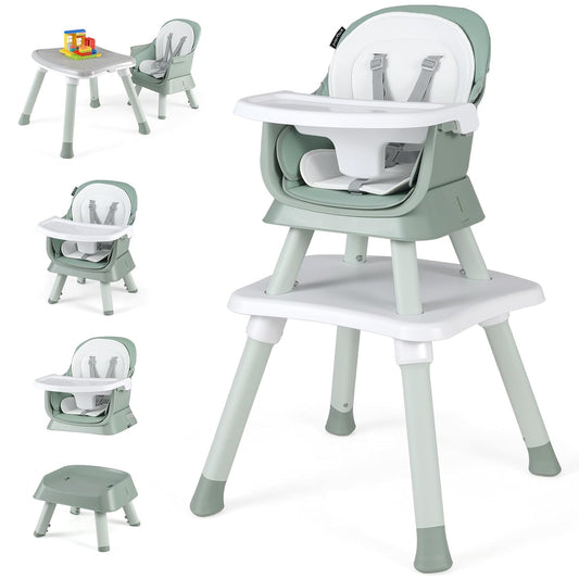 KOTEK Baby High Chair, 8 in 1 Convertible Highchairs for Babies and Toddlers, Building Block Table, Booster Seat, Toddler Chair with Removable Tray, Safety Harness, Dual Cushions (Green)