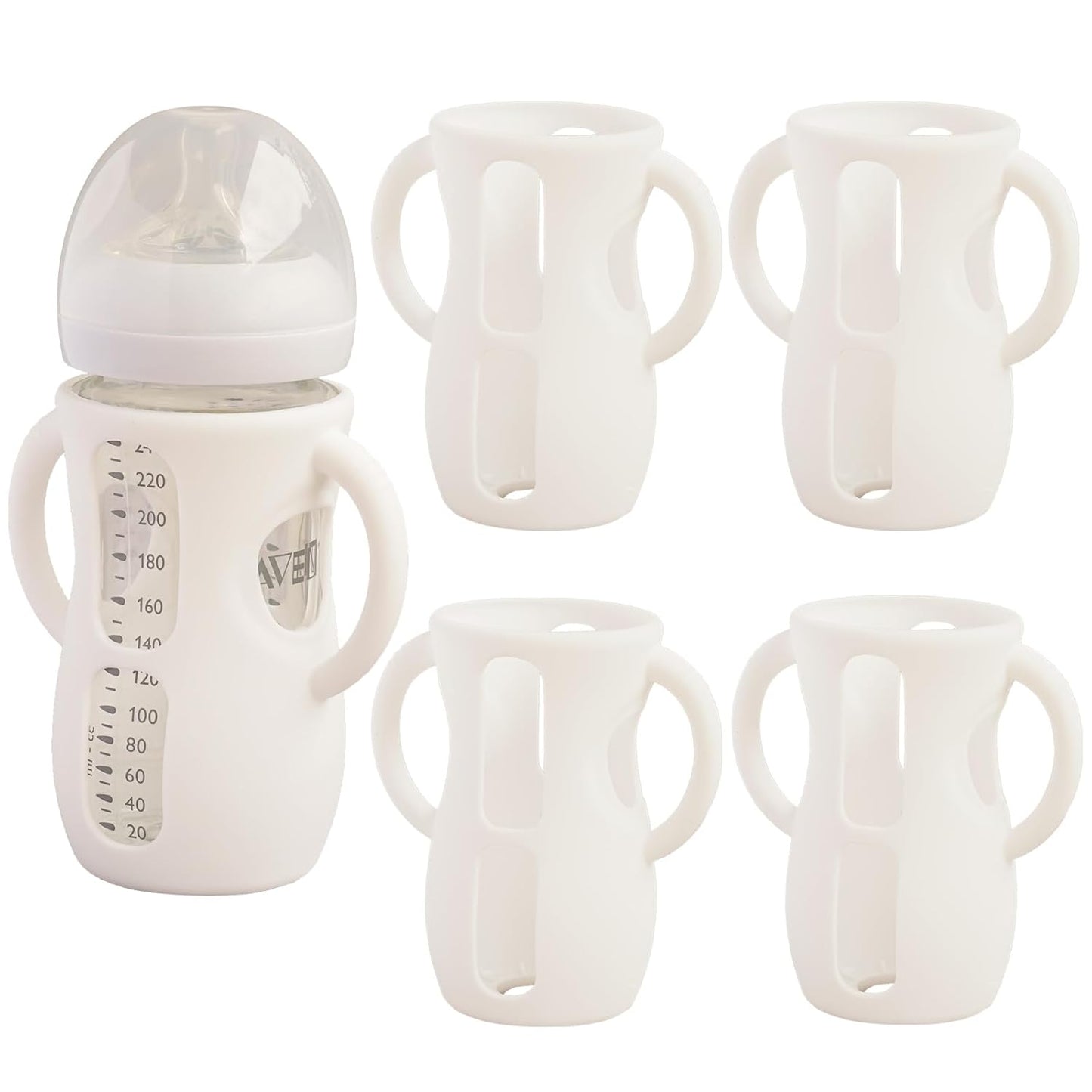 4 Pack Silicone Sleeves for Avent Natural Glass Baby Bottles, Anti Breakage Bottle Holder, Compatible with Philips Avent Glass Natural Baby Bottles (4 White, 8 OZ)