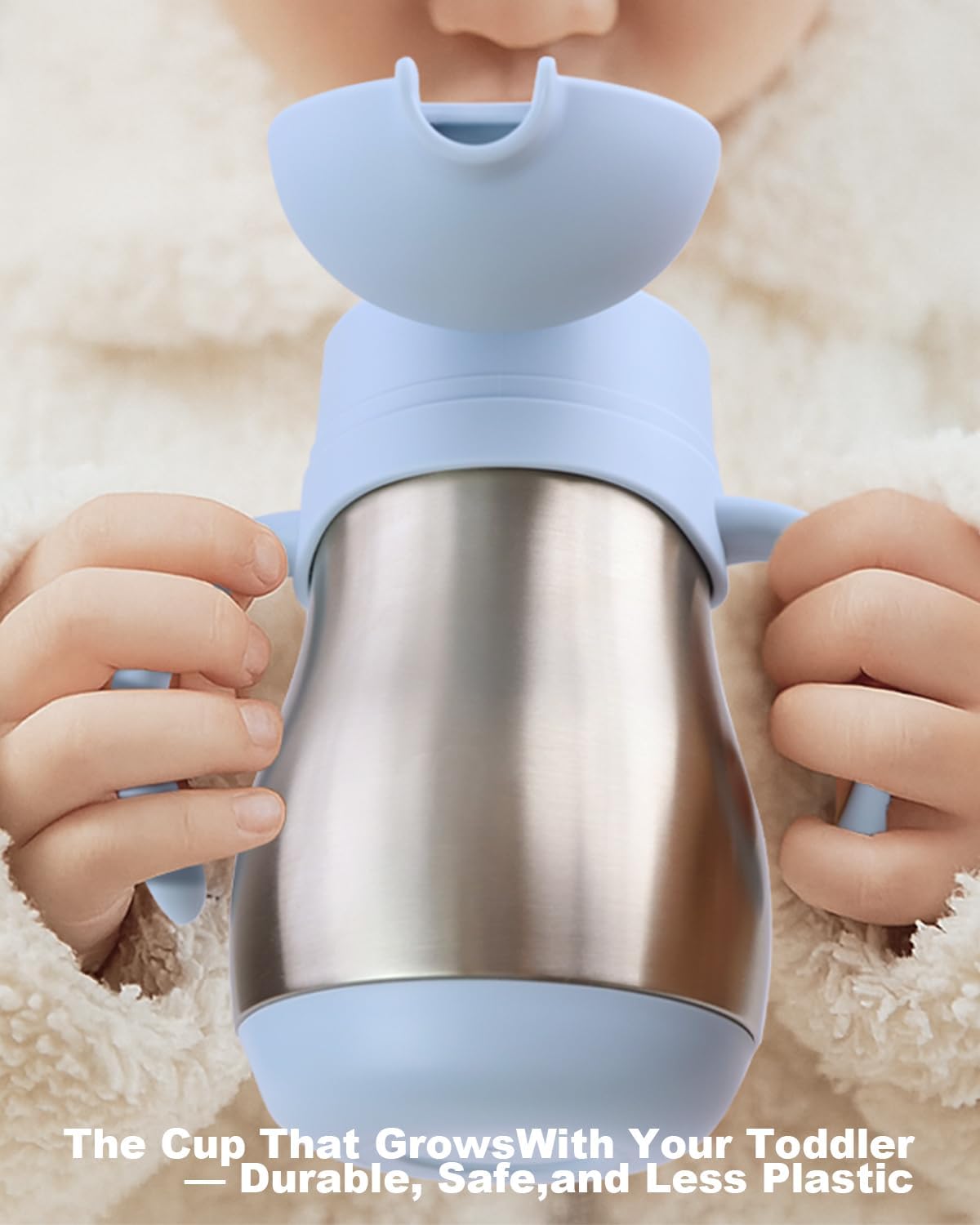 Stainless Steel Straw Sippy Cup for Toddlers 1-3 Years Old, Insulated Toddler Water Bottle Baby Training Tumbler with Handles, 8oz Kids Straw Cups for Travel, Daycare & At Home, Blue