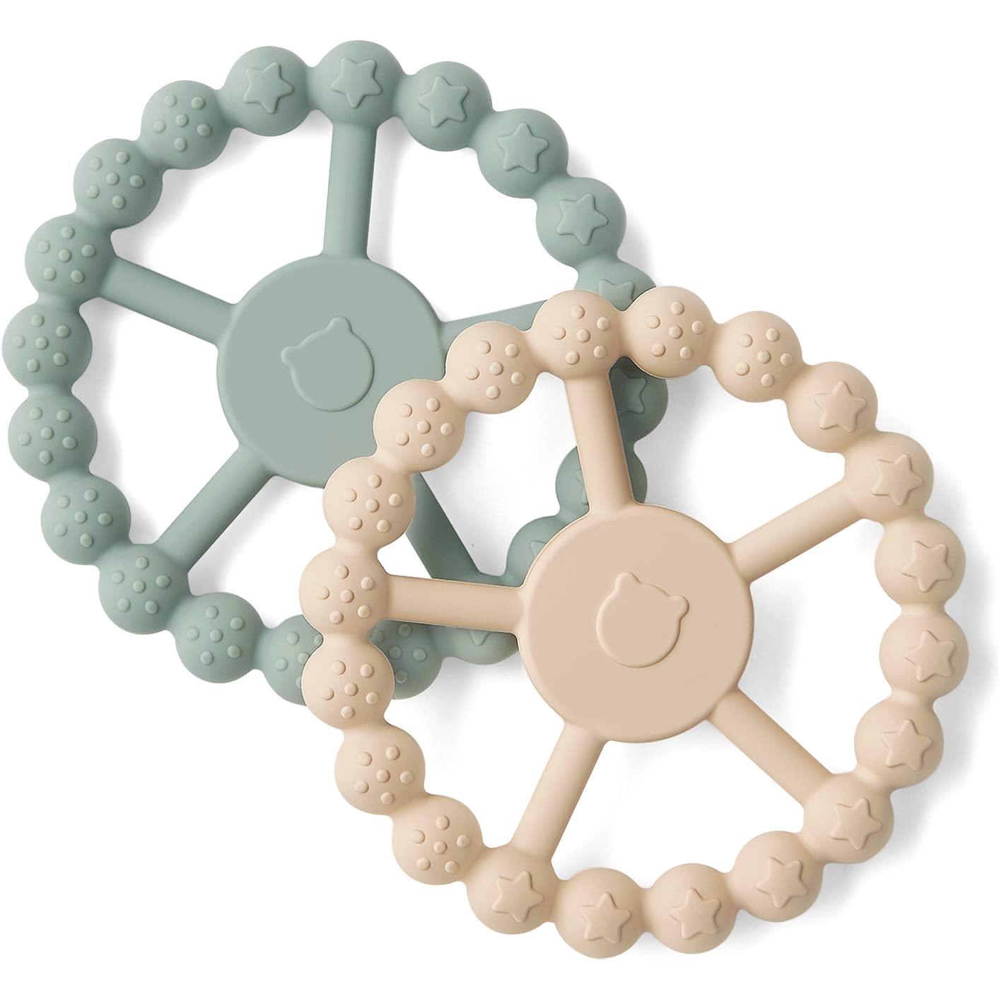 SAMiGO Ring Baby Teether Toys, Silicone Teething Ring Toys for Babies 0-6 6-12 Months, Baby Teethers 0-3 Months, Infant Teething Relief, Boy Girl Baby Essentials Must Haves - 2 Pack