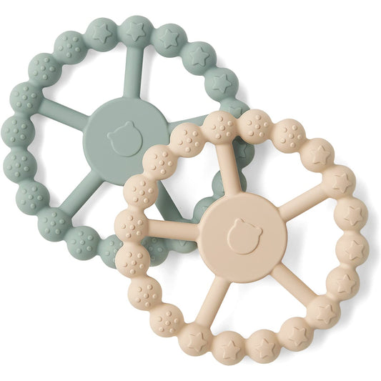 SAMiGO Ring Baby Teether Toys, Silicone Teething Ring Toys for Babies 0-6 6-12 Months, Baby Teethers 0-3 Months, Infant Teething Relief, Boy Girl Baby Essentials Must Haves - 2 Pack