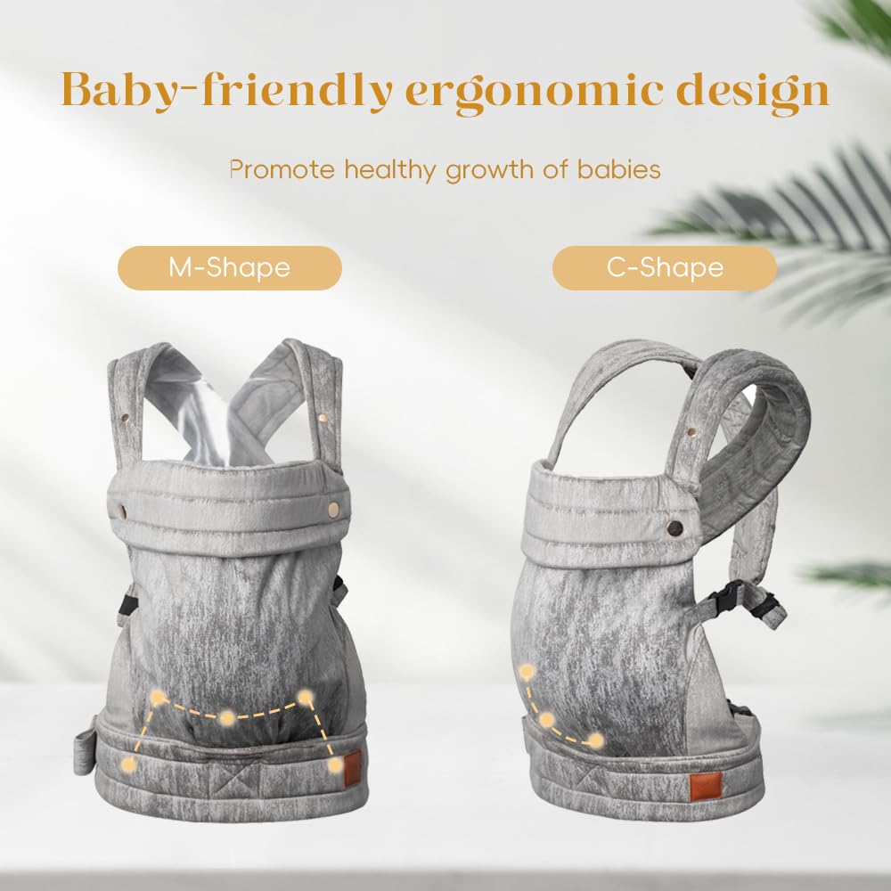 Baby Carrier for Newborn to Toddler, 7-35 lbs Weight Capacity, Ergonomic Backpack Design, Front and Back Facing Options, Grey