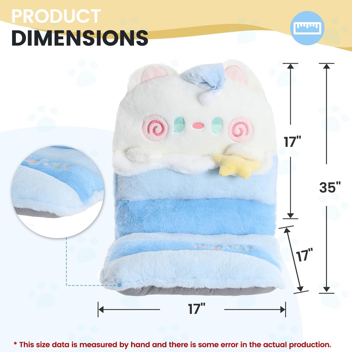 Cartoon Cat Seat Pads Non Slip Machine Wash Soft Cushion for Bedroom Décor, Gamer and Dining Chairs (35"x17", Blue)