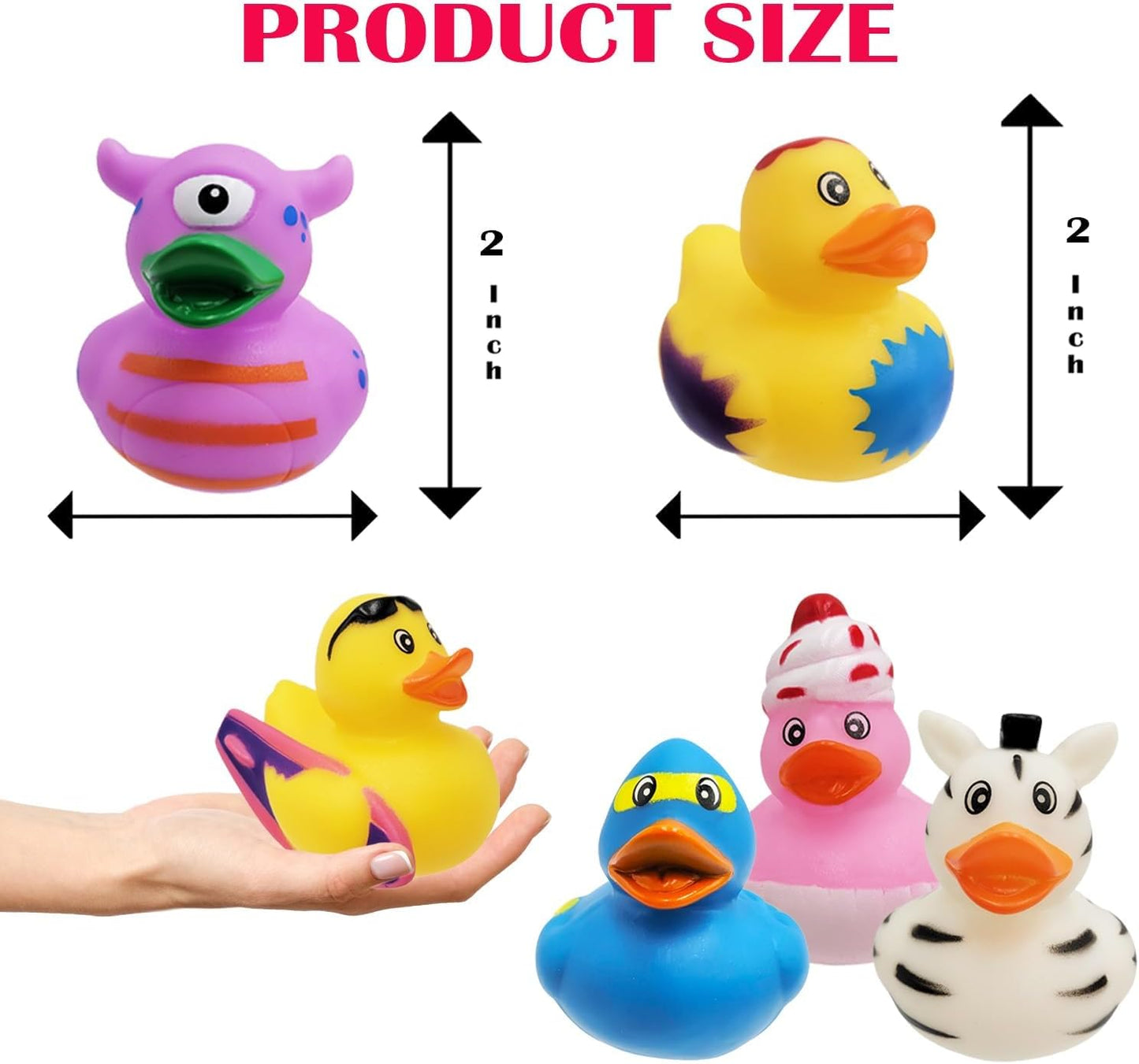 Assortment Rubber Duck Toy Duckies for Kids, Bath Birthday Gifts Baby Showers Classroom Incentives, Summer Beach and Pool Activity, 2" (200-Pack)