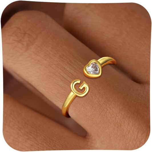 C-leen Christmas Gifts for Grandkids Teens Girls - 18K Gold Plated Adjustable Initial Rings for Women Girls Dainty Gold Rings Christmas Gifts for Women Teen Girl Trendy Stuff