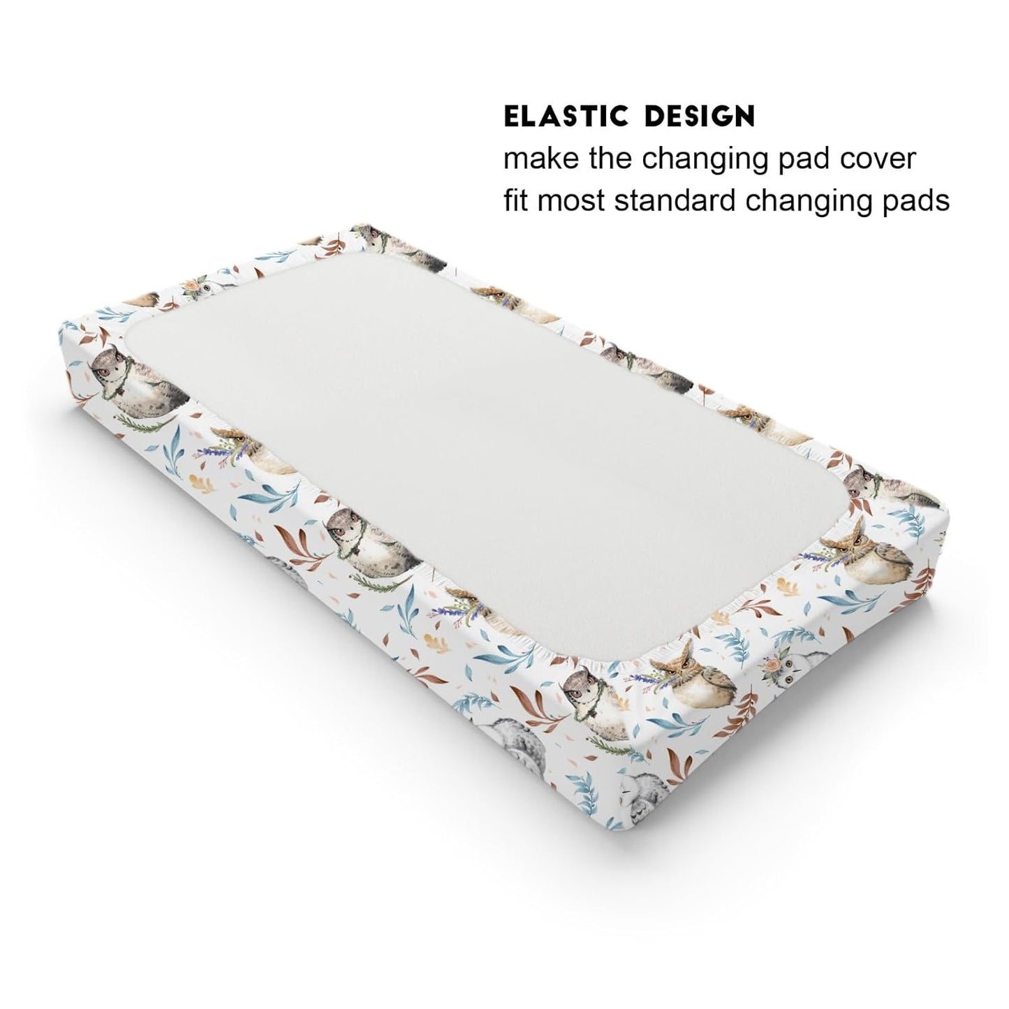 Watercolor Owl Flowers Leaves Changing Pad Cover Diaper Cute Owl Birds Floral Changing Table Cover Sheets for Boys Girls Soft Breathable Stretchy Diaper Changing Pad Mat Cover Sheets 32''x16''