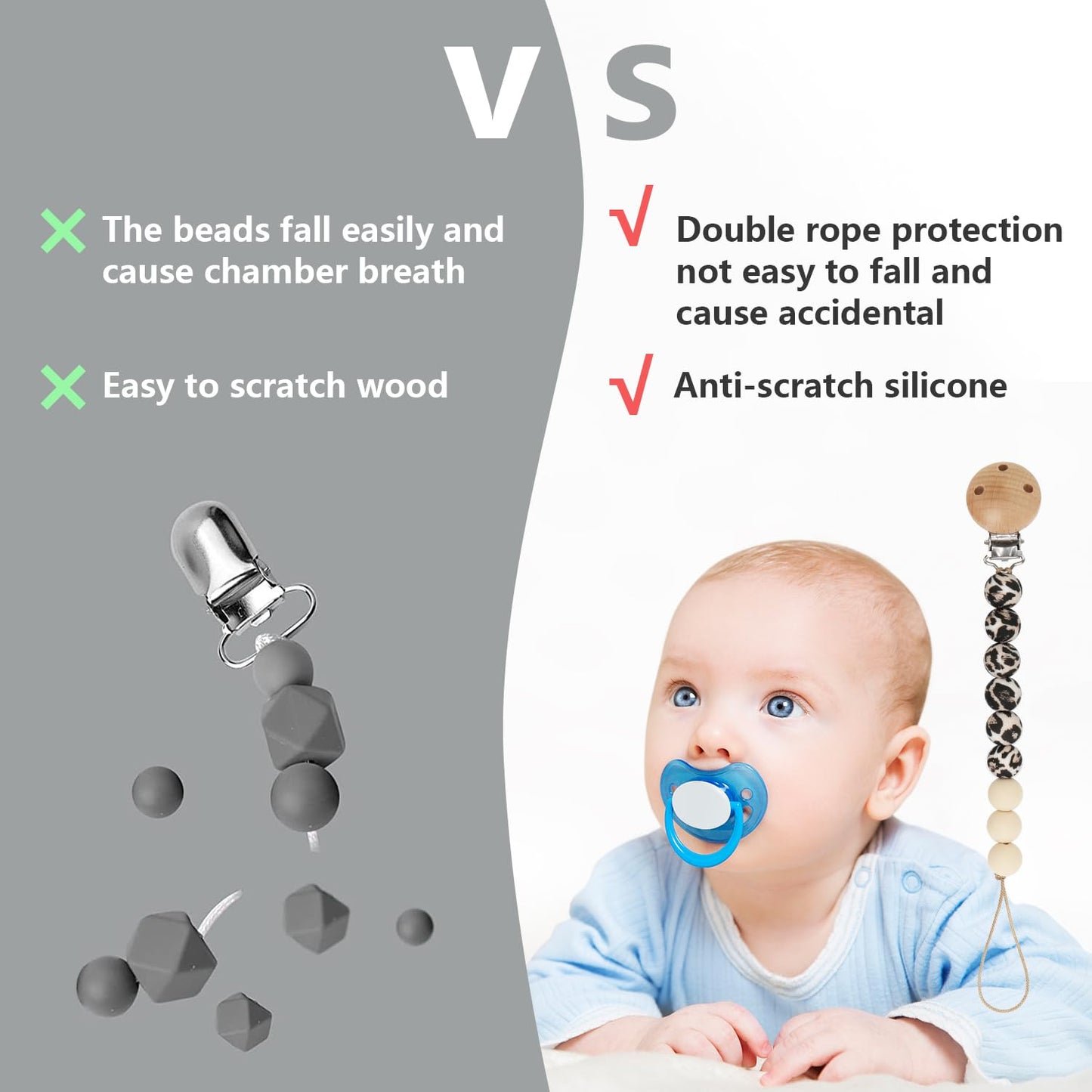 Pacifier Clips, 2PCS Silicone Soother Clips, BPA Free Pacifier Clip Pacifier Holder for Newborn Baby Boy Girl Gifts, Leopard Print