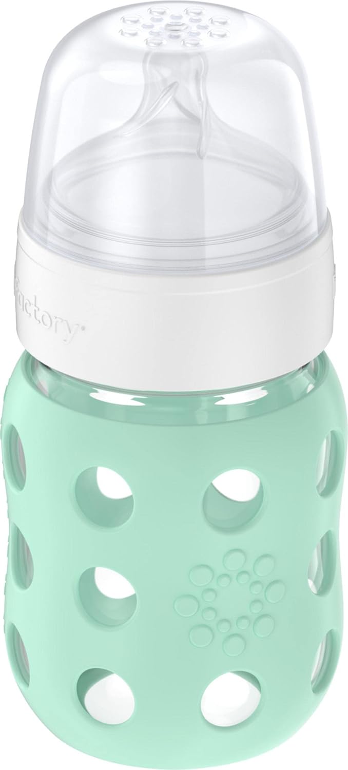 Lifefactory 8-Ounce Wide Neck Glass Baby Bottle with Protective Silicone Sleeve and Stage 2 Nipple, Mint (LG2211WMI4)