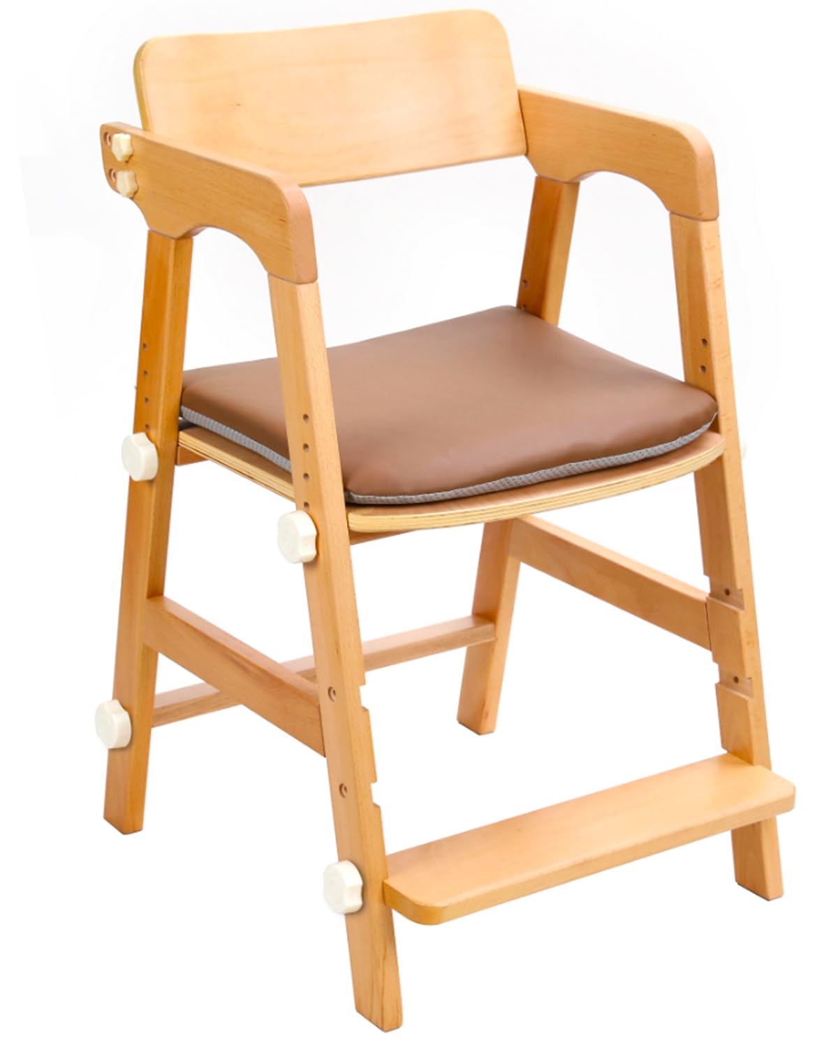 Wooden High Chair for Toddlers, Children Highchairs with Adjustable Cushion and Steps, Kids Wood High Chair for Dining Eating and Studying, from 3 Years up to 300 Lbs
