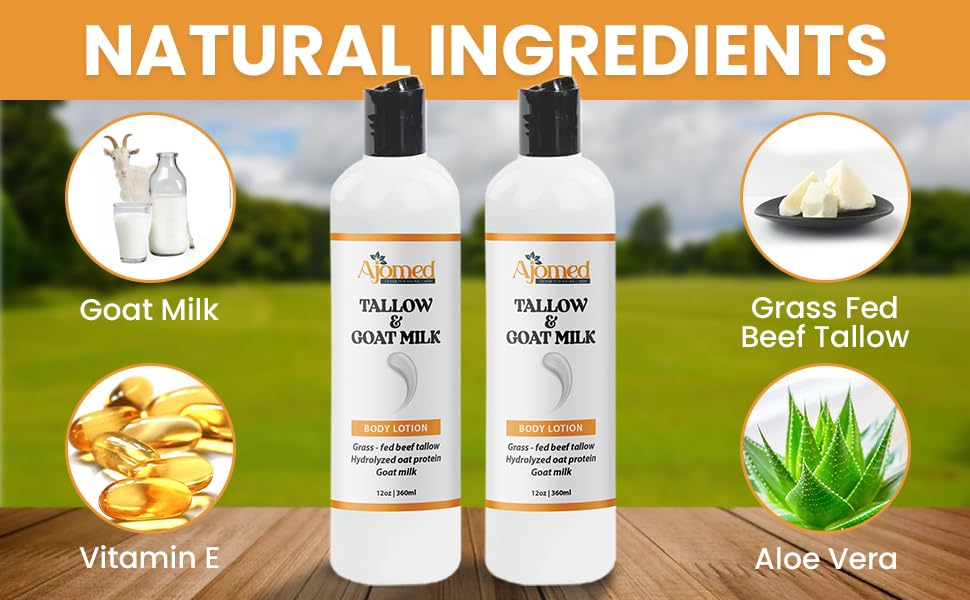 Tallow & Goat Milk Body Lotion for Sensitive Skin, Organic moisturizing Lotion - Soothes Dry skin, Goat Milk face and body Moisturizer - Handmade Tallow for skin cream (12 OZ, Lavender Vanilla)