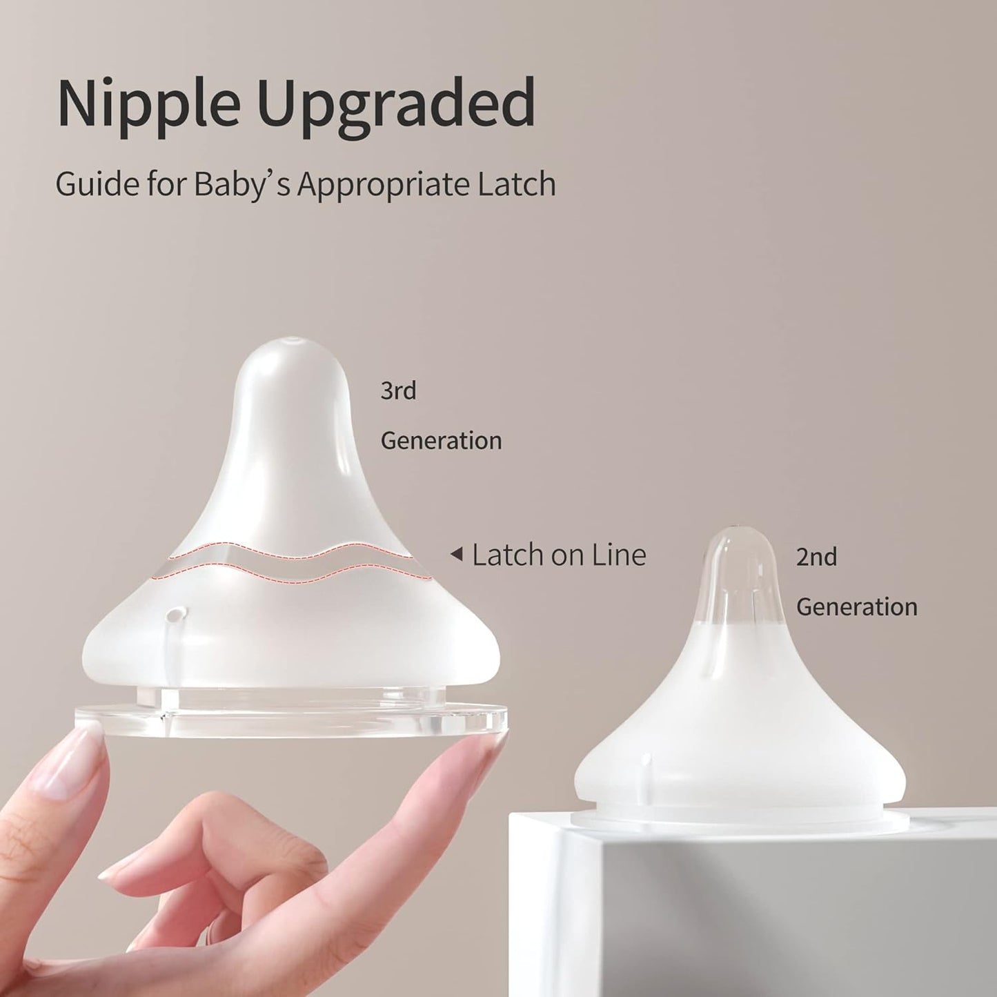 Pigeon Silicone Nipple (Stage 1) with Latch-On Line, Nurture & Nest, Natural Feel, 0+ Months, 3 Counts