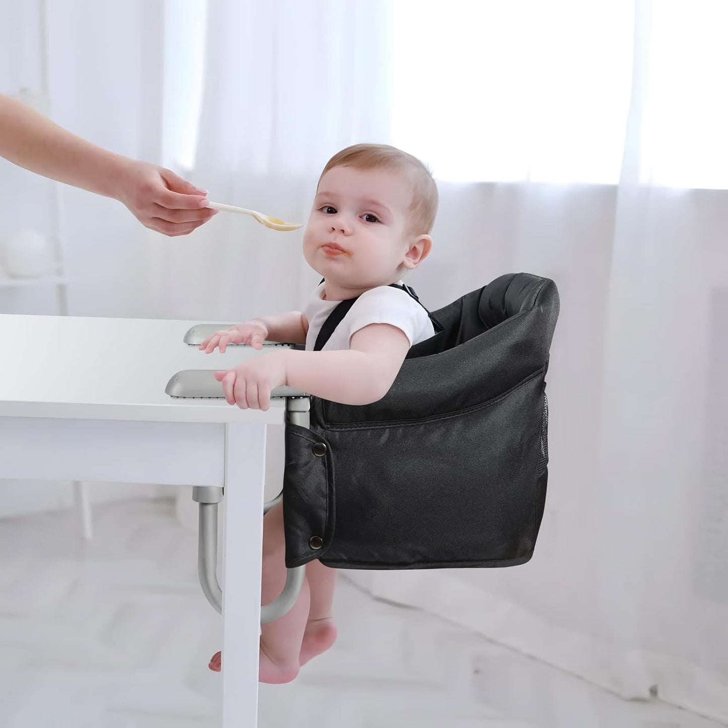 PandaEar Hook On High Chair| Portable Baby Travel Chair| Clip On Booster Seat for Dining (Black)