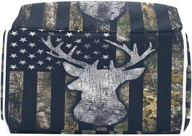 American Flag Camo Deer Diaper Bags with Name Waterproof Mummy Backpack Nappy Nursing Baby Bags Gifts Tote Bag for Women One Size