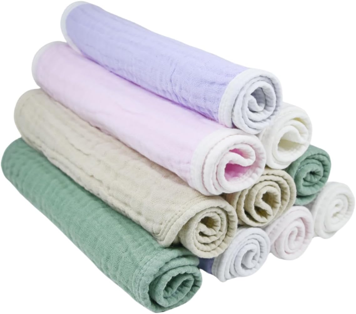 Synrroe Burp Cloths Large, Muslin Burp Cloths for Baby Girls and Boys, Pack of 10 Extra Absorbent and Soft Muslin, 6 Layers 20 by 10 Inches 100% Cotton (Mix 10 Pack Pink Green)