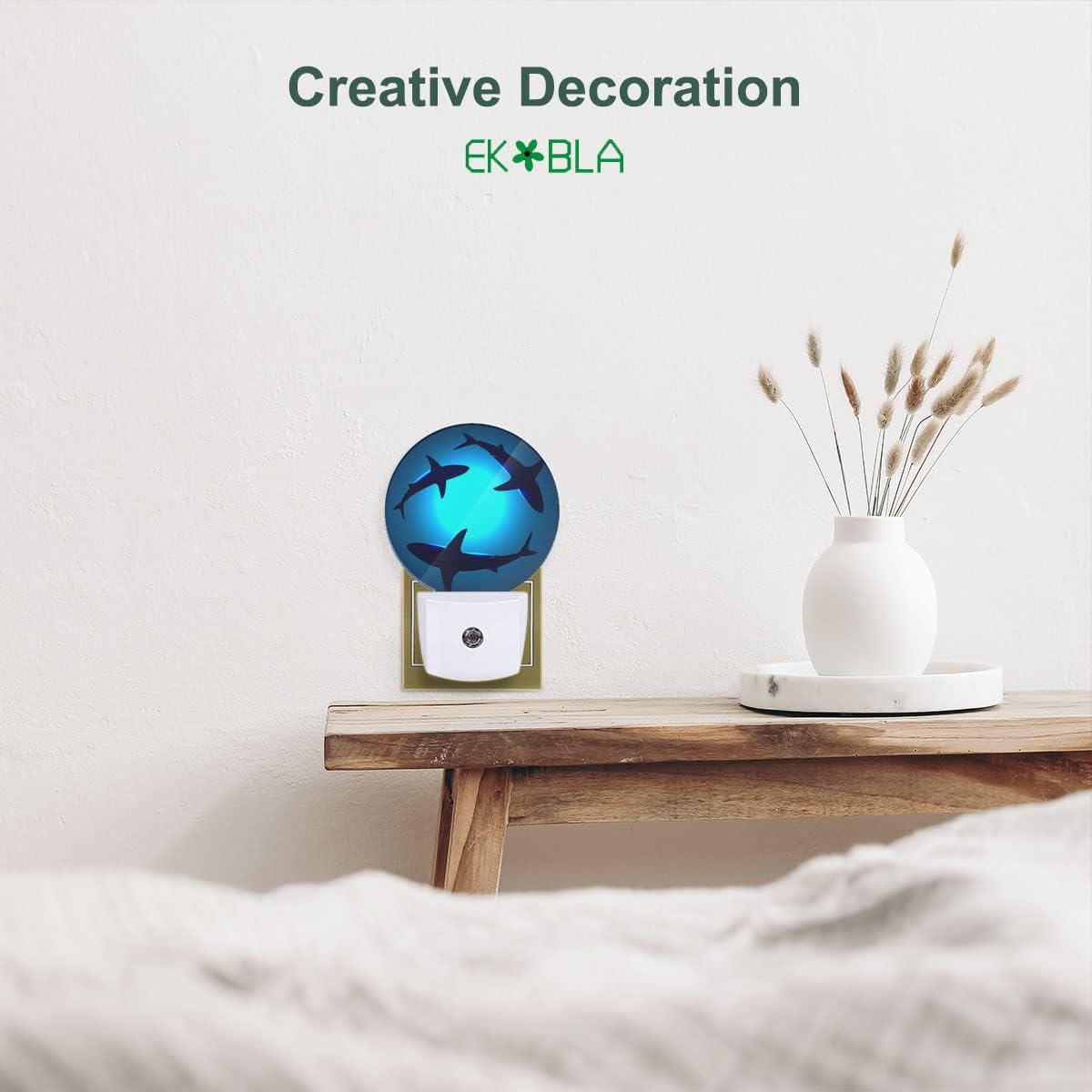 EKOBLA Shark Night Light Underwater Huge Shark Ocean Sea Night Lights Plug into Wall Auto Sensor Coastal Nautical Nightlights for Men Women Boys Girls Bathroom Decor