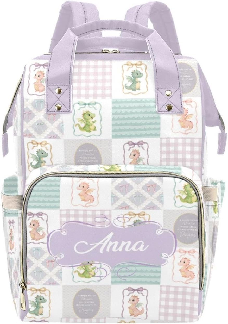 Personalized Cute Dragon Diaper Bag with Name – Custom Baby Bag, Nursing Tote Backpack for Mom, Custom Name Mommy Daypack, Shower Gift for Baby