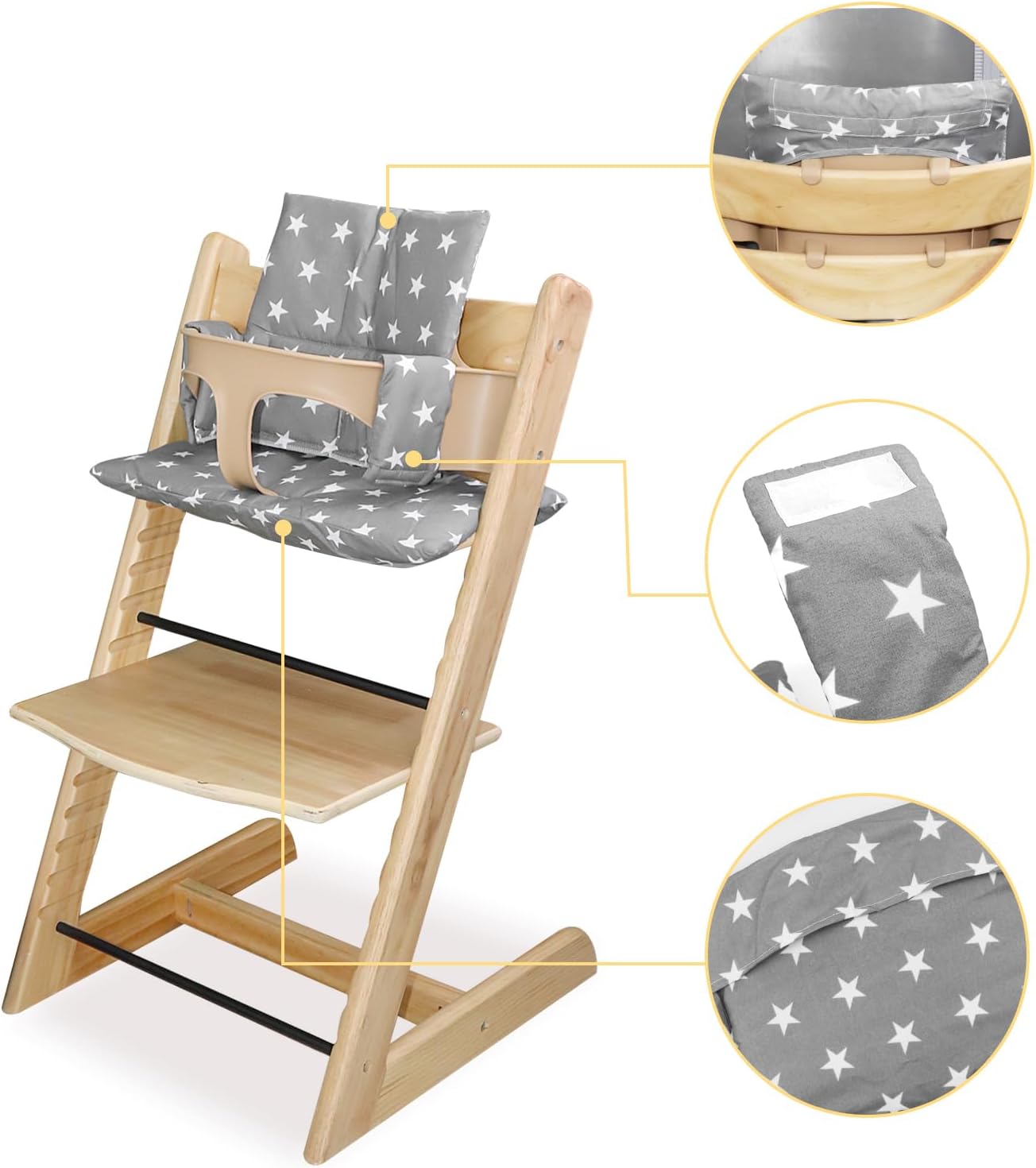 For Tripp Trapp High Chair Cushion, Soft And Comfortable For Tripp Trapp High Chair Cushion, For Tripp Trapp Cushion Set Makes It Safer And More Comfortable For Baby To Sit On (Grey Star Pattern)