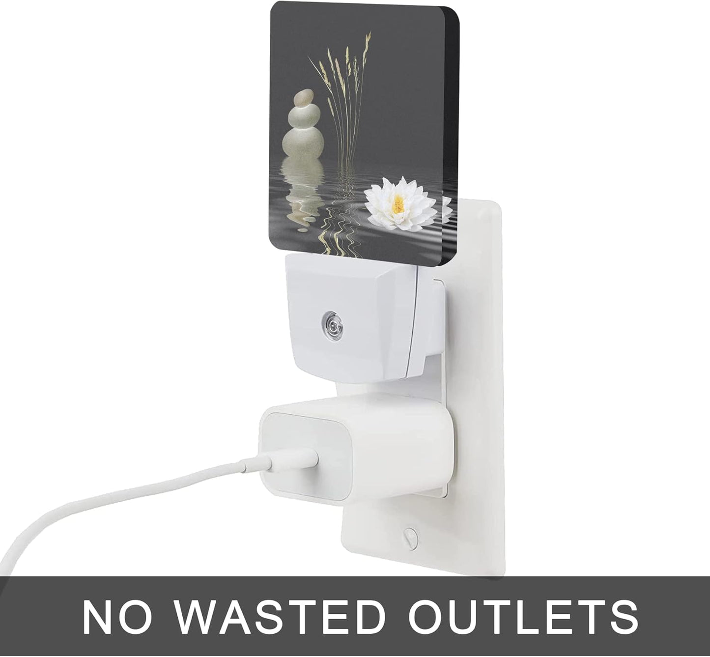 Zen Spa Night Light,Grey Stones Lotus Night Lights Plug into Wall Dusk to Dawn Sensor Led Lamp for Women Men,Led Lights for Stairway/Hallway/Bedroom,0.5W