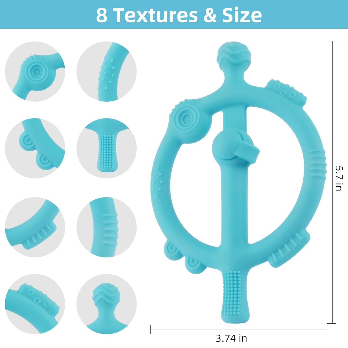 Chuya Baby Teething Ring Sticks with Easy-Hold Chew Toys Silicone Baby Teether Toy Sore Gums Teething Relief for 3-24 Months Babies Newborn 8 Massages Textures BPA Free