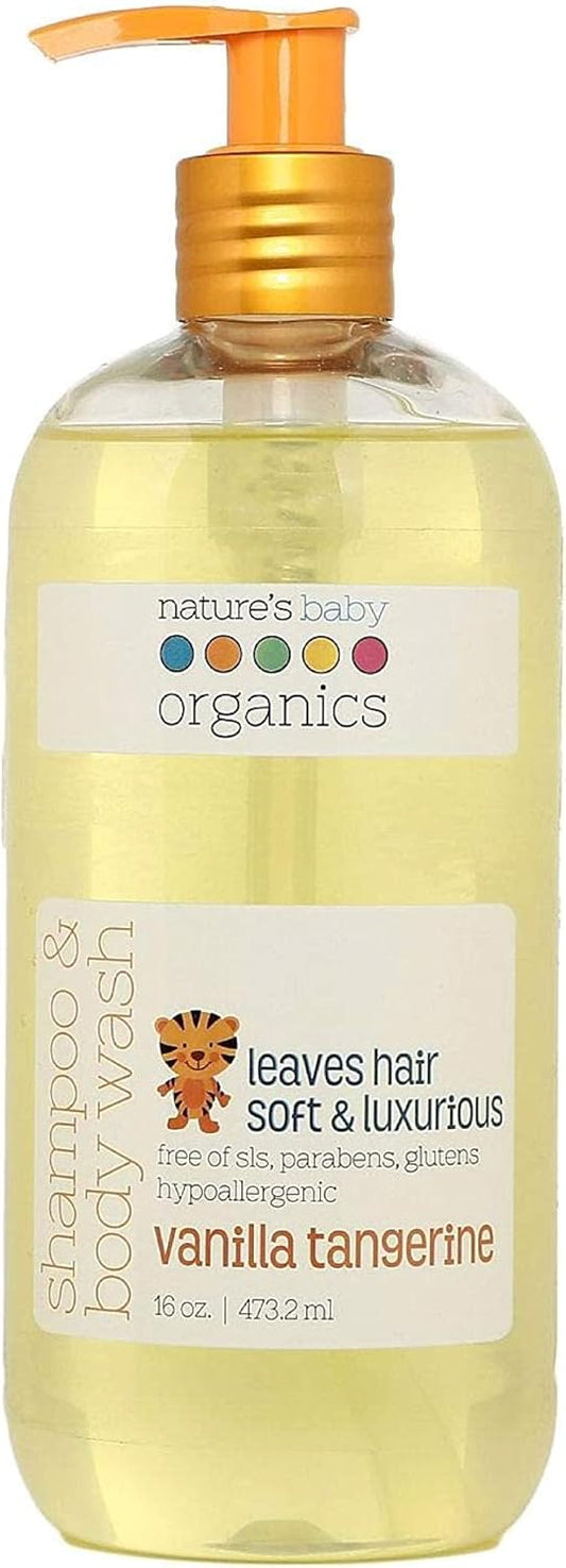 Nature's Baby 3 in 1 Baby Shampoo, Body Wash and Face Wash, Formulated for Problem and Sensitive Skin, No Sulfate or Artificial Fragrances, Vanilla Tangerine, 16 oz