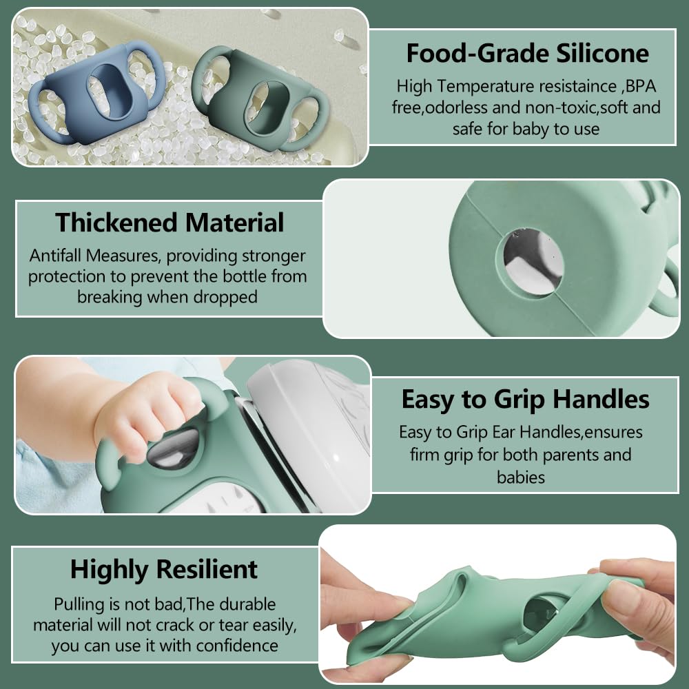 4 Pack Silicone Sleeves for Avent Natural Glass Bottles, Anti Breakage Bottle Protector with Handle, Compatible Philips Avent Glass Natural Bottle 4 oz, Not for Infant Use