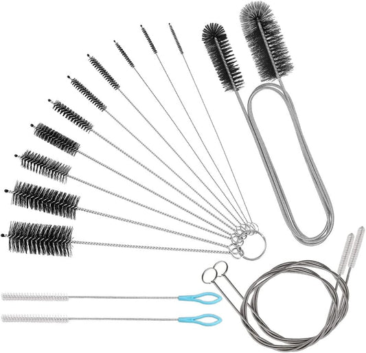 Bytron 15pcs Long Pipe Cleaner Set, Extra Long Flexible Tube Cleaning Brush Fridge Cleaning Tool Stainless Steel Straw Nylon Cleaning Brush in Different Size White