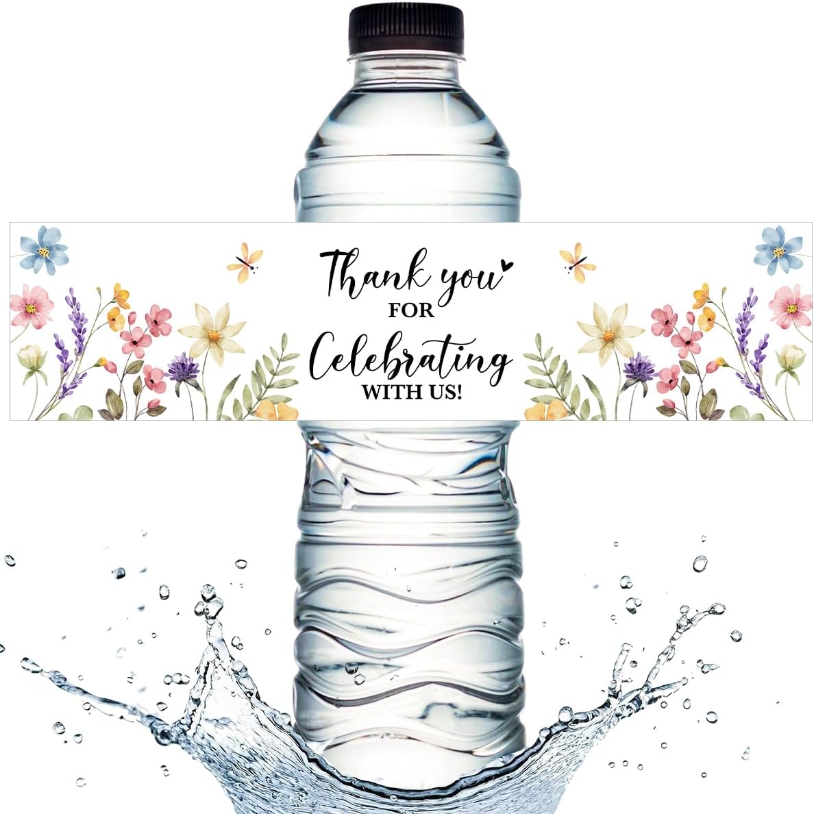 100PCS Wedding Water Bottle Labels Waterproof Greenery Floral Wraps Sticker for Water Bottle Baby Shower Bottle Label for Bridal Shower Party Thanks（Wildflowers）