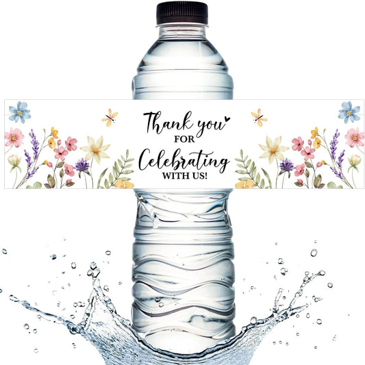 100PCS Wedding Water Bottle Labels Waterproof Greenery Floral Wraps Sticker for Water Bottle Baby Shower Bottle Label for Bridal Shower Party Thanks（Wildflowers）