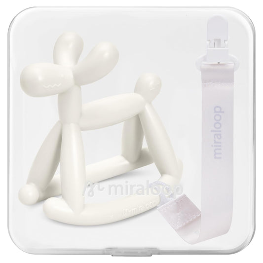 Baby Teether Toys for Teething Relief, Teething Toys 3-6 Months Food Grade Silicone Teether with Storage Box and Pacifier Clip, Baby Essential (Milk White Clip+Box)