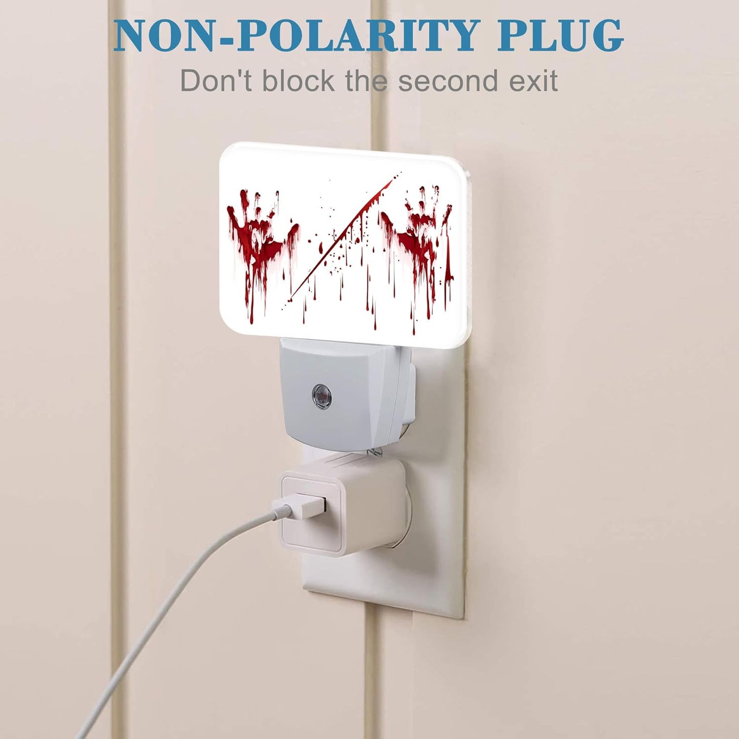 Halloween Horror Bloody Handprints Night Light Plug into Wall, Halloween Night Light with Dusk to Dawn Sensor for Kid Girls Boys Women Men Bedroom, Hallway, Kitchen, Bathroom, Stairs Decor